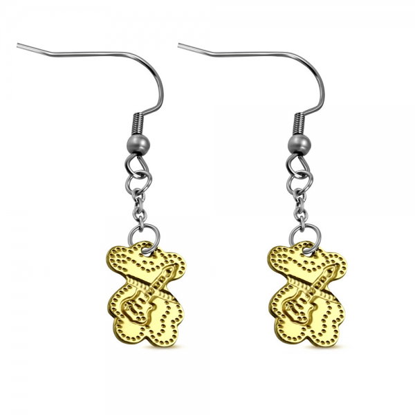 Cercei inox cu ursuleti aurii gvravati cu chitare [1]